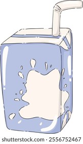 vector illustration of small milk box with white straw, cute doodle sticker, isolated on transparent background
