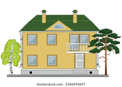 Vector illustration of the small nice building and tree