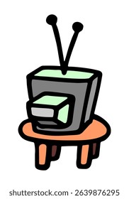 Vector illustration of a small old TV with antenna on a white isolated background