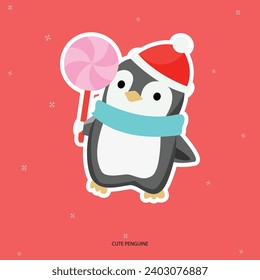 Vector illustration small pengwin cartoon holding balloon editable asset template