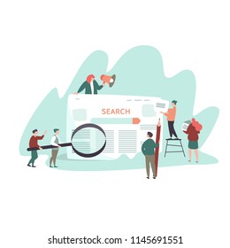 Vector illustration of small people and search engine result page . Concept search engines, seo, marketing