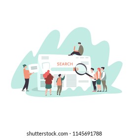 Vector illustration of small people and search engine result page . Concept search engines, seo, marketing