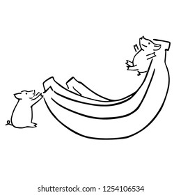vector illustration small piglet and bananas