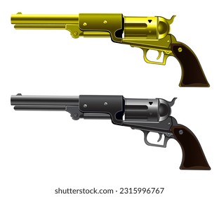 Ilustración vectorial de una pistola pequeña en forma de revólver del pasado.