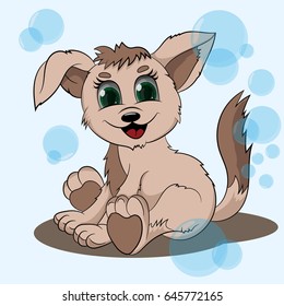 Vector illustration of a small puppy who sits in bubbles