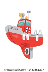 Vector illustration of a small red rescue boat, cartoon style.