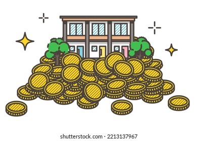 Vector illustration of a small rental apartment and money. Rental income, real estate investment concept.