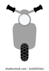 Vector illustration of small scooter. Front view. Motives of urban personal transportation, delivery pizza, tourism and travels