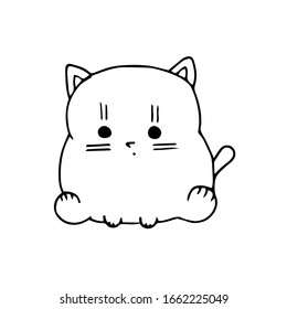 Vector illustration. Small sitting kitten isolated on white background. Hand drawn simple doodle lineart. Cute cat in a trendy minimalist style.