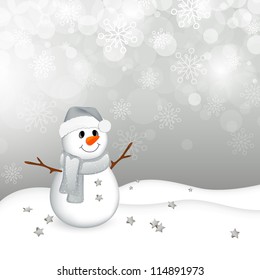 Vector Illustration of a Small Snowman in a Winter Landscape