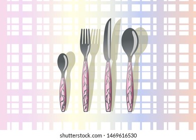  Vector illustration - small spoon, fork, knife, big spoon. Hand drawing eps10