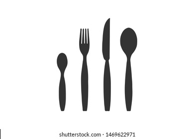 Vector illustration - small spoon, fork, knife, big spoon. Hand drawing eps10