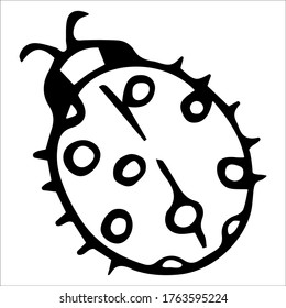 Vector illustration. Small unpainted ladybug with black spots isolated on white. Cute beetle icon. Hand drawn simple doodle clipart. For logo, banner, poster, baby projects. 