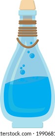 Vector illustration of small vial with blue, bubbly liquid inside - Potion of lesser mana - with embellishments