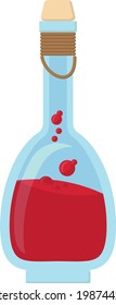 Vector illustration of small vial with red, bubbly liquid inside - Potion of lesser healing - with embellishments