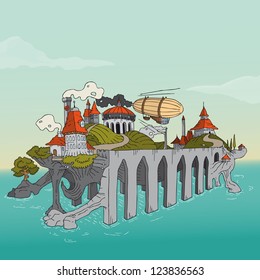 Vector illustration of small village landscape