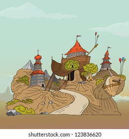 Vector illustration of small village landscape