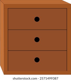 Vector illustration of a small wooden drawer with three compartments, designed in a minimalist style. Perfect for home decor, furniture design, or interior design projects. Flat design with realistic