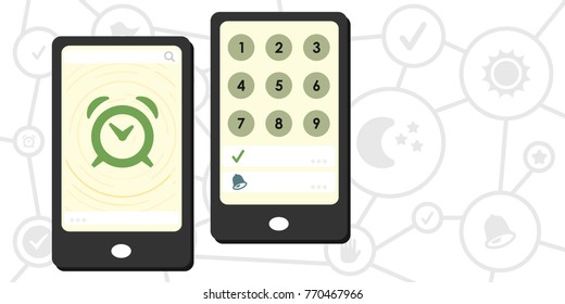 vector illustration of smart alarm on mobile phone device with code to snooze or turn it off