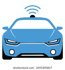 Concepto de vehículo conectado de la vista frontal de la conectividad inalámbrica del sistema inteligente del coche de la Ilustración vectorial perfecto para la tecnología del transporte y los temas de la innovación