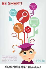 vector illustration of smart child  in mortar board