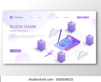 Vector illustration of Smart Digital contract covered from blockchain concept design for Block Chain Smart Contract Landing page.