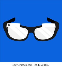 Vector illustration of smart eyewear
device with a hidden mini camera
and built-in artificial intelligence,
flat art design style.