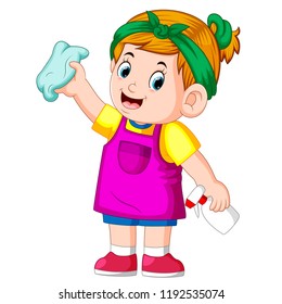 vector illustration of the smart girl clean up everything with the towel and she using apron