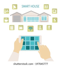 Vector illustration smart house remote wireless management concept with tablet PC