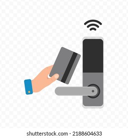 Vector illustration of smart lock door with card. Colored vector for website design .Simple design on transparent background (PNG).