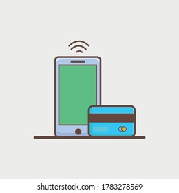 Vector illustration of a smart phone and ATM card. the concept of online transaction design