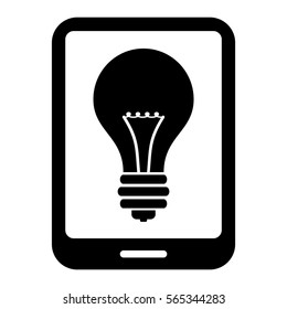 Vector Illustration of Smart Phone with Bulb symbol Icon in Black
