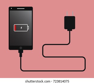 Vector illustration smart phone charge with low battery indicator - Phone low battery
