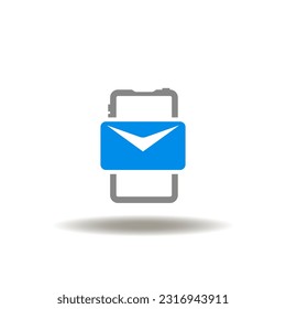 Ilustración vectorial del teléfono inteligente y sobre de correo. Icono del correo electrónico de marketing. Símbolo de chat, mensajería.