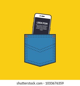 Vector Illustration Of Smart Phone In Pocket.