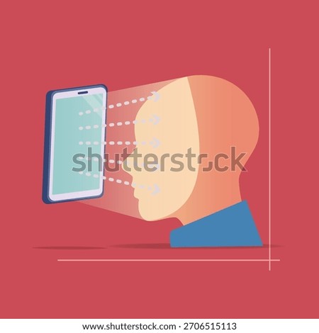 A vector illustration of a smart phone screen radiation concept directed at a person's face