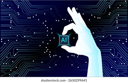 Vector illustration of a smart robotic arm in a futuristic factory setting, representing advanced automation, AI technology, and industrial innovation. Ideal for concepts related to artificial