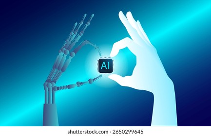Vector illustration of a smart robotic arm in a futuristic factory setting, representing advanced automation, AI technology, and industrial innovation. Ideal for concepts related to artificial
