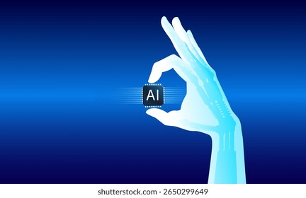 Ilustração vetorial de um braço robótico inteligente em um cenário futurista de fábrica, representando automação avançada, tecnologia de IA e inovação industrial. Ideal para conceitos relacionados a artificiais