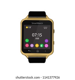 Vector illustration of smart Watch device display with app icons. Isolated on white background.