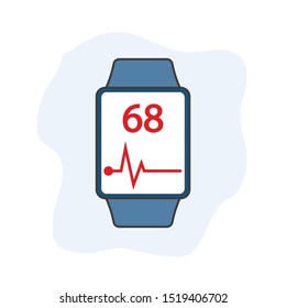 Vector illustration of a smart watch displaying a pulse. Smart watch application icon