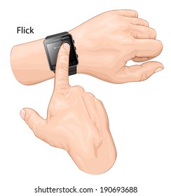 Ilustración vectorial del gesto de reloj inteligente. Gesto flick.