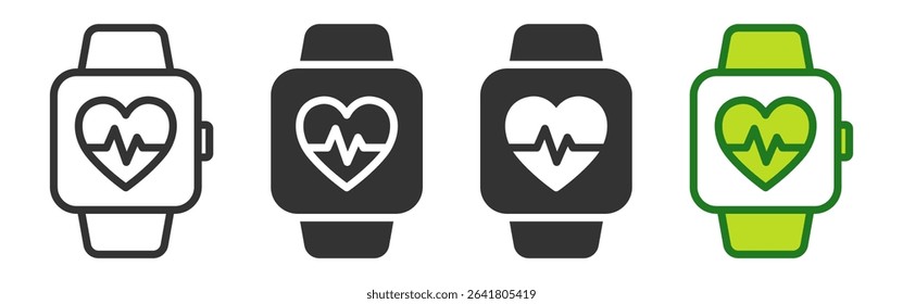 Vector illustration of smart watch with heartbeat monitor.
