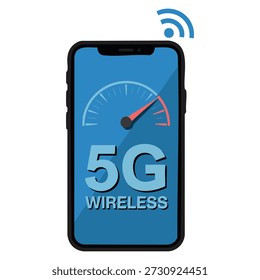 Ilustración vectorial de smartphone con red inalámbrica 5G perfecta para futuras tecnologías Dispositivo móvil Conectividad a Internet y comunicación Obras de arte temáticas