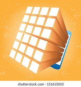 Vector illustration of smartphone app 3d background mobile connection concept.