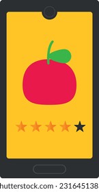 Vector illustration of smartphone with an apple and rating stars. Classification of products on the Internet.