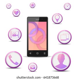 Vector illustration of a smartphone with application icons. Isolated.
