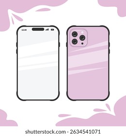 Vector illustration of a smartphone with a blank screen and a pink patterned case