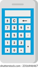 Vector illustration of smartphone with a calculator application. Mathematical calculations.