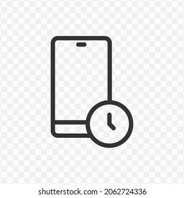 Vector illustration of smartphone clock icon in dark color and transparent background(png).